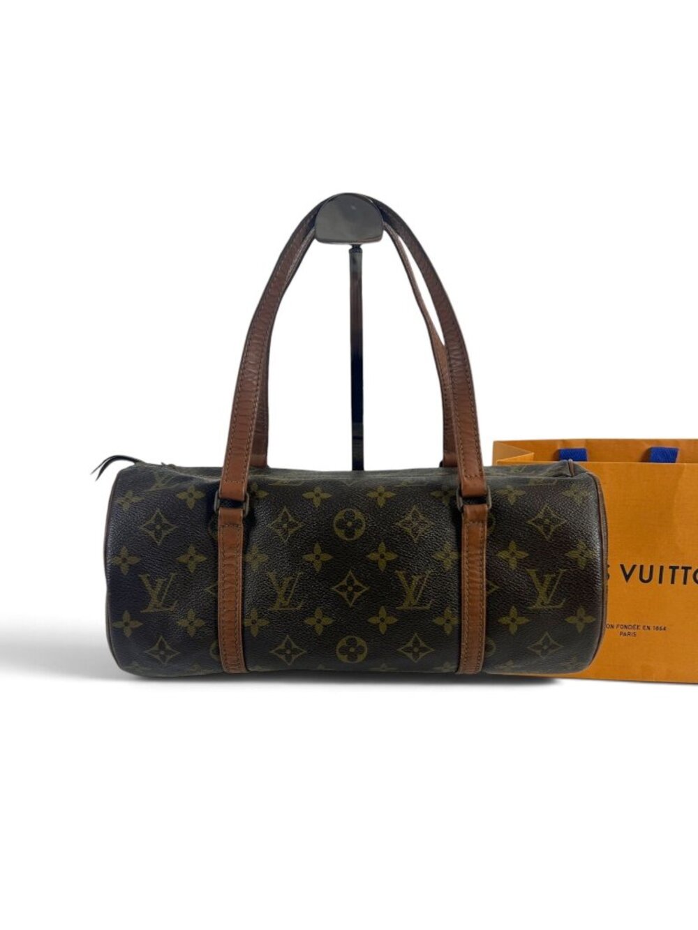 Louis Vuitton Monogram Leather Bag Handbag Monoglambskin Brown Drumshape